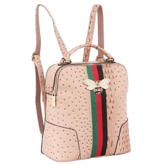2N1 Queen Bee Stripe Ostrich Croc Backpack - Brown main image 6